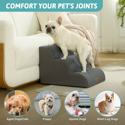 Cozy Kiss 3-Step Extra Wide Curved Pet Stairs for senior, injured, and short-legged pets