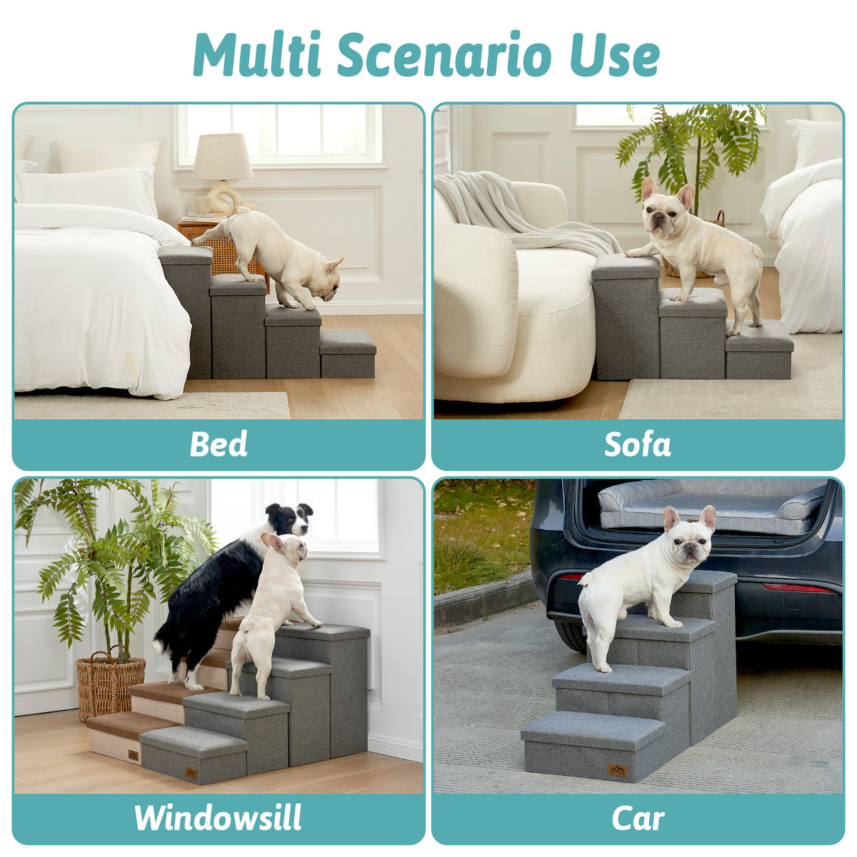 Cozy Kiss storage pet stairs for bed, sofa, windowsill, and car access 