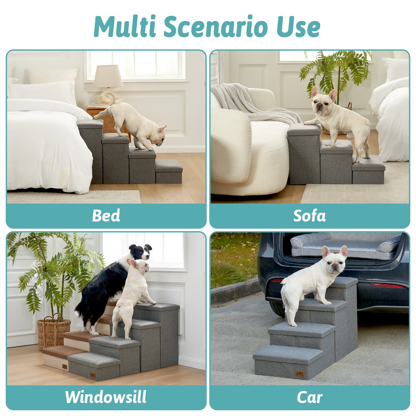 Cozy Kiss storage pet stairs for bed, sofa, windowsill, and car access #color_Grey
