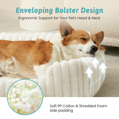 Cozy Kiss Striped Faux C-Shaped Washable Dog Bed head and neck support bolster dog bed #color_Cream