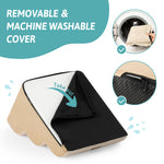 Close-up demonstration of Cozy Kiss removable machine-washable cover with zipper design and supportive foam insert 
