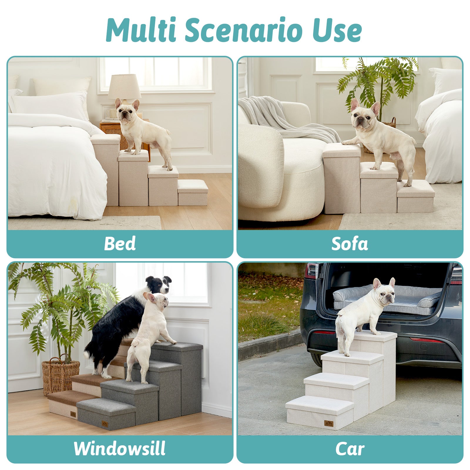 Cozy Kiss storage pet stairs for bed, sofa, windowsill, and car access #color_Beige