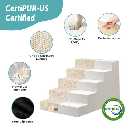 Cozy Kiss CertiPUR-US foam pet stairs with waterproof liner and non-slip base #color_Beige
