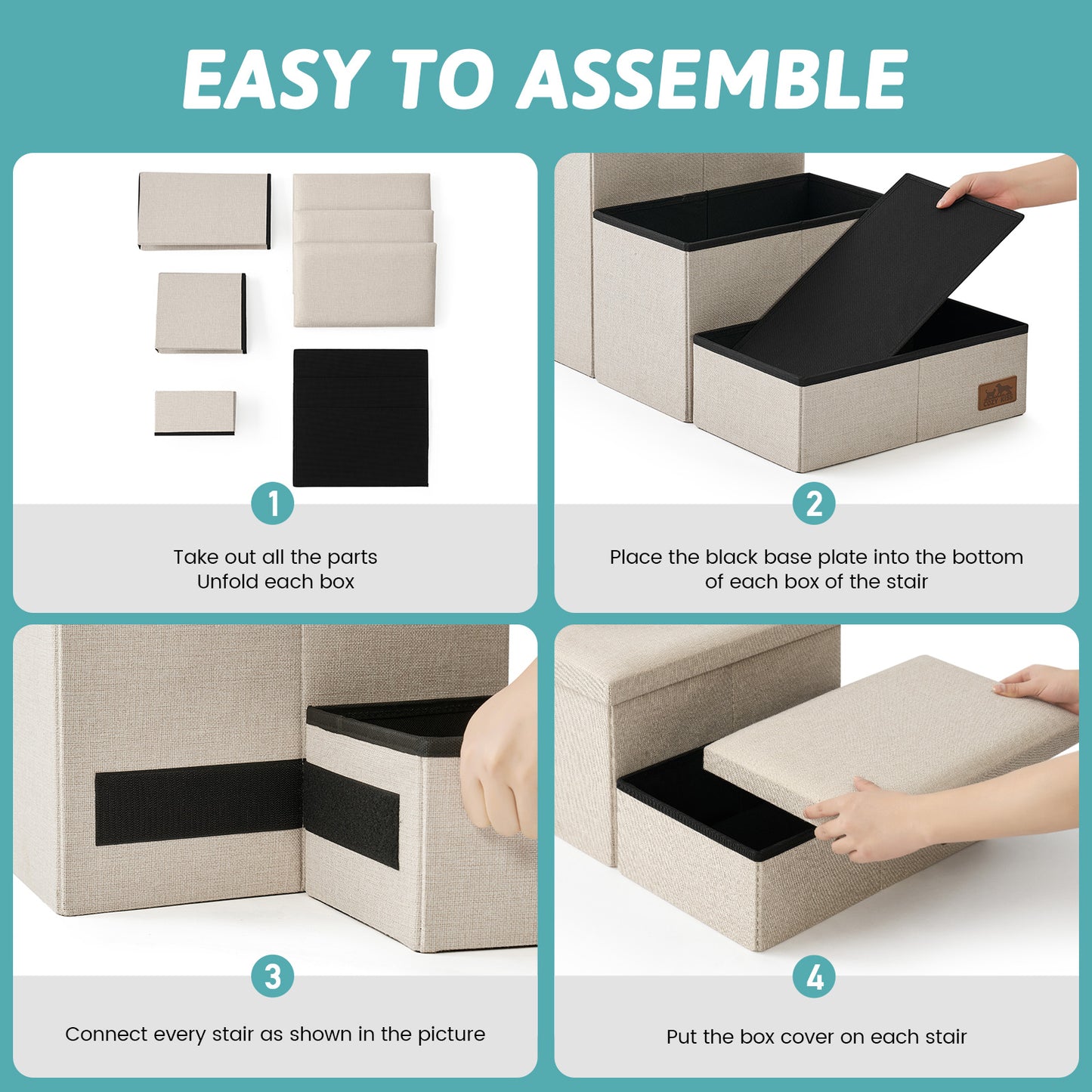 Easy assembly guide for Cozy Kiss foldable storage pet stairs #color_Beige