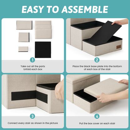 Easy assembly guide for Cozy Kiss foldable storage pet stairs #color_Beige