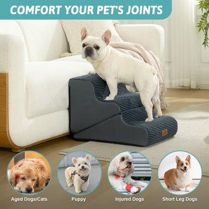 Cozy Kiss 3-Step 2-in-1 Pet Stairs with Ramp Mode for senior, injured, and short-legged pets #color_Charcoal Grey