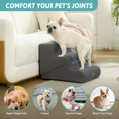 Cozy Kiss 3-Step 2-in-1 Pet Stairs with Ramp Mode for senior, injured, and short-legged pets #color_Dark Grey