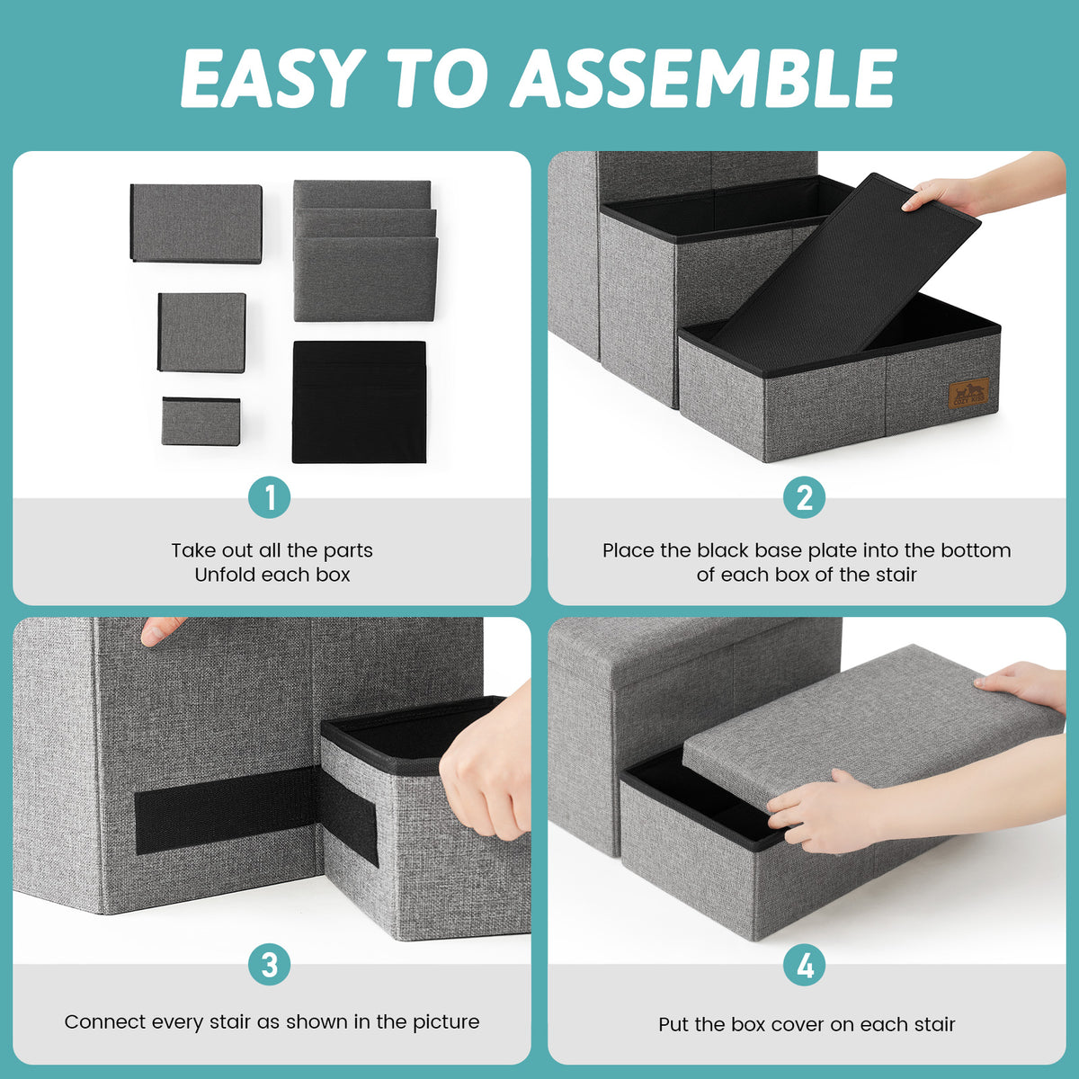 Easy assembly guide for Cozy Kiss foldable storage pet stairs 