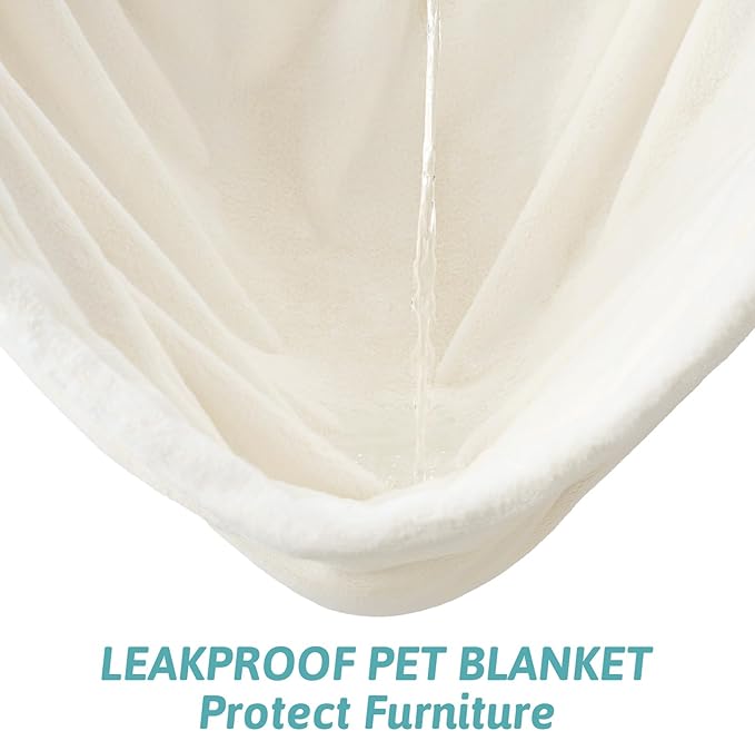 Cozy Kiss leakproof faux fur pet blanket prevents liquids from soaking through to protect your furniture. 