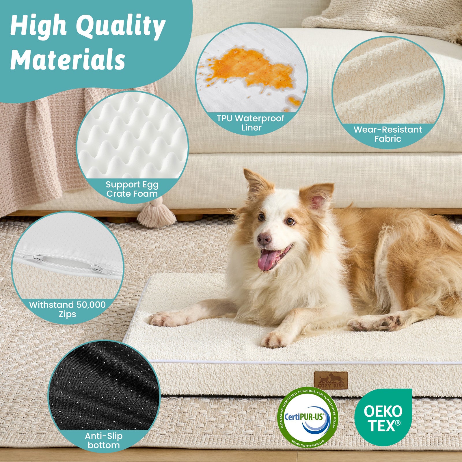 Cozy Kiss All Seasons Scratch-Resistant Crate Mat premium materials with waterproof liner and non-slip base #color_Beige