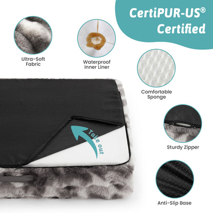 Cozy Kiss Fluffy Soft Bubble Faux Fur C-Shaped Dog Bed waterproof liner removable cover and non-slip base #color_Tie-dye Grey