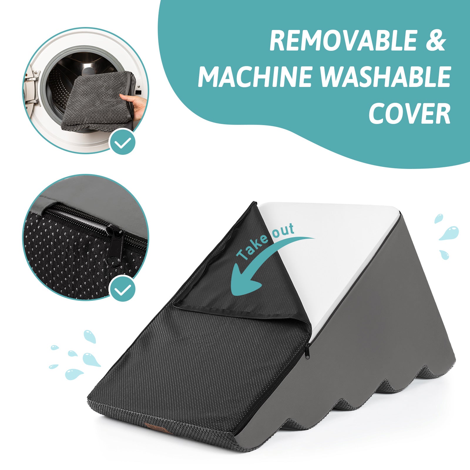 Cozy Kiss 3-Step Extra Wide Curved Pet Stairs with removable machine washable cover and zipper closure 