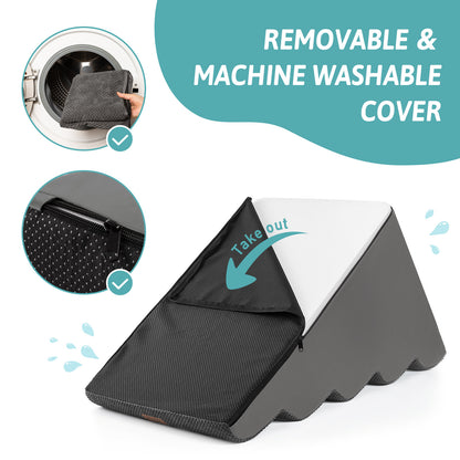 Cozy Kiss 3-Step Extra Wide Curved Pet Stairs with removable machine washable cover and zipper closure 