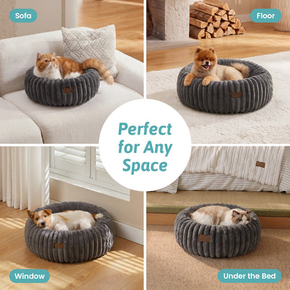 Cozy Kiss 2-in-1 Striped Faux Fur Pet Bed with Removable Mat in Dark Grey different space view #color_Dark Grey
