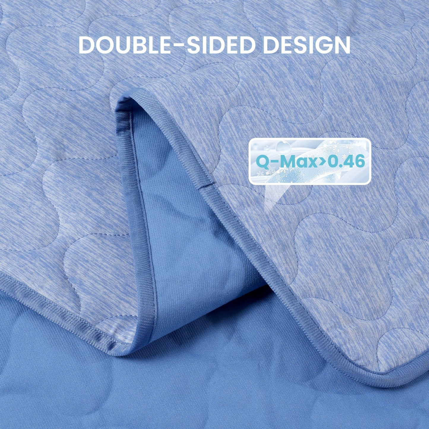 Close up of Cozy Kiss cooling pet blanket with Q-Max>0.46.#color_Blue