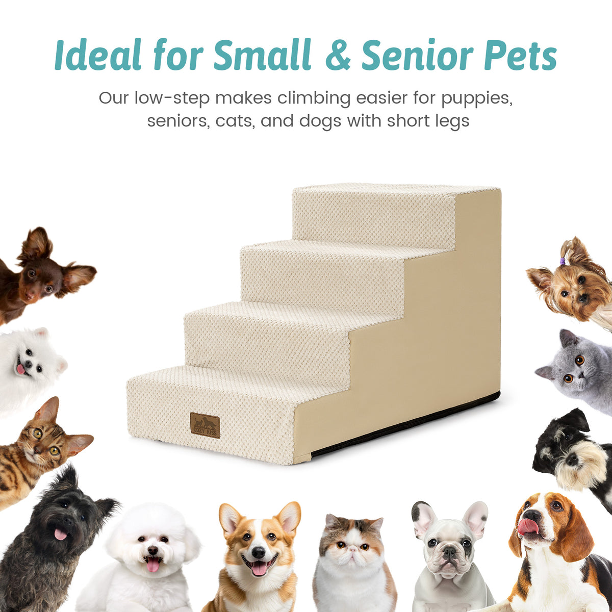 Cozy Kiss Right-Angle Pet Stairs ideal for senior pets #color_Beige