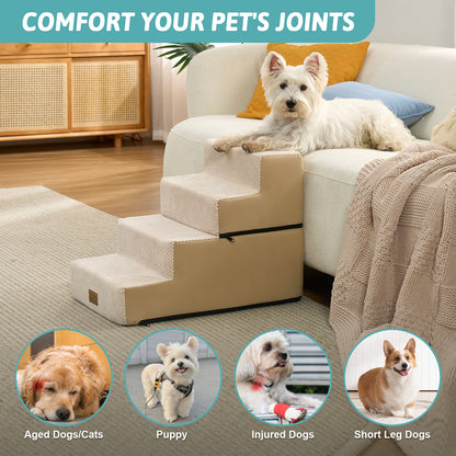 Cozy Kiss right-angle pet stairs for senior, injured, and short-legged pets #color_Beige