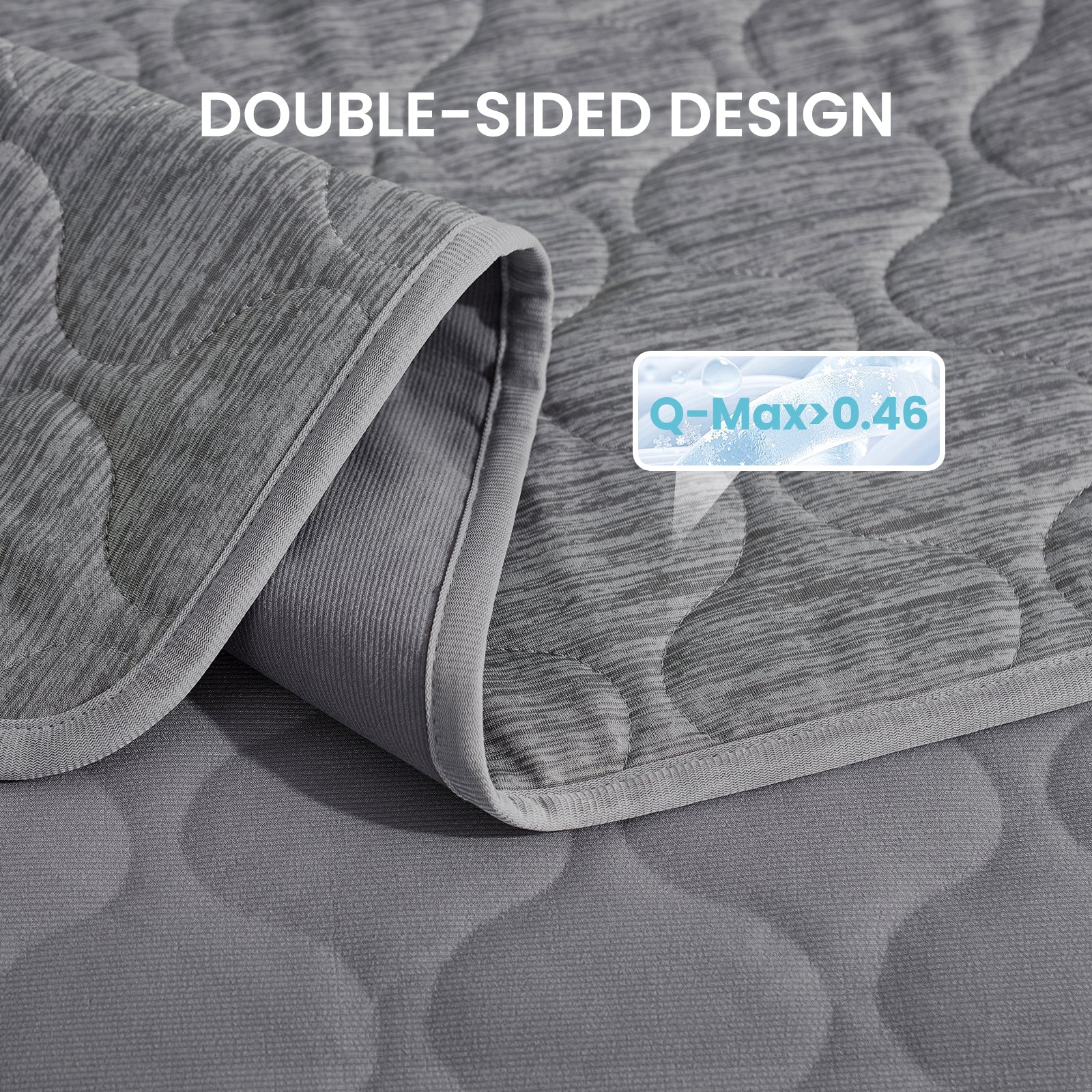 Close up of Cozy Kiss cooling pet blanket with Q-Max>0.46.#color_Dark Grey