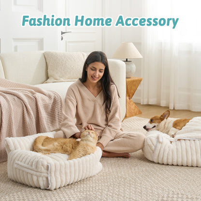 Cozy Kiss Multi-Functional Striped Faux Pet Sofa Bed stylish home furniture-inspired pet resting space #color_Beige
