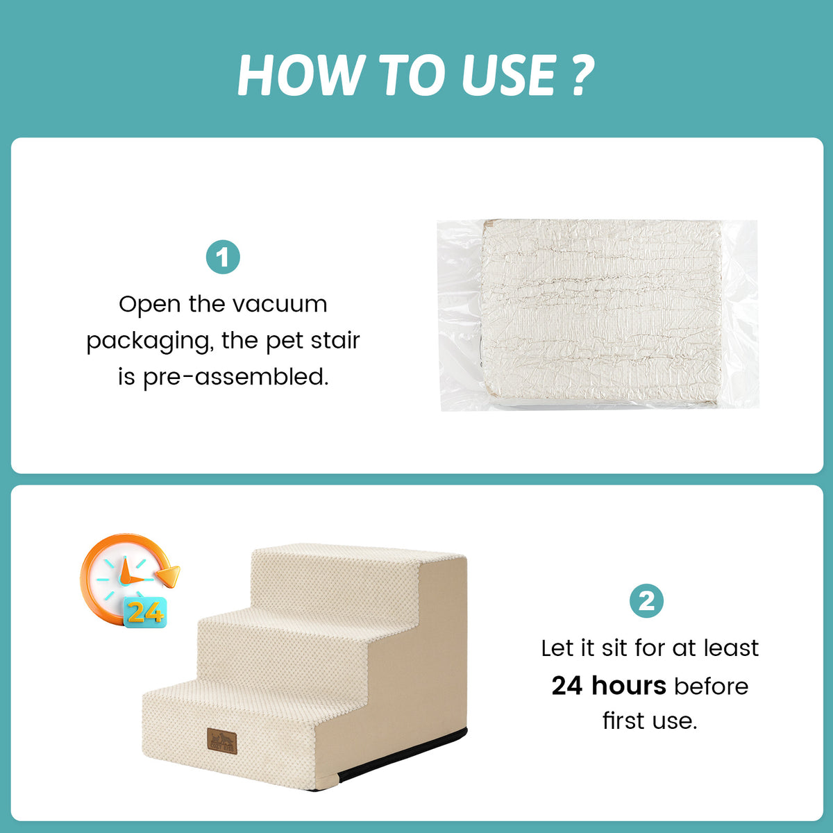 Cozy Kiss 3-Step Non-Slip Right-Angle Pet Stairs setup instructions and expansion guide