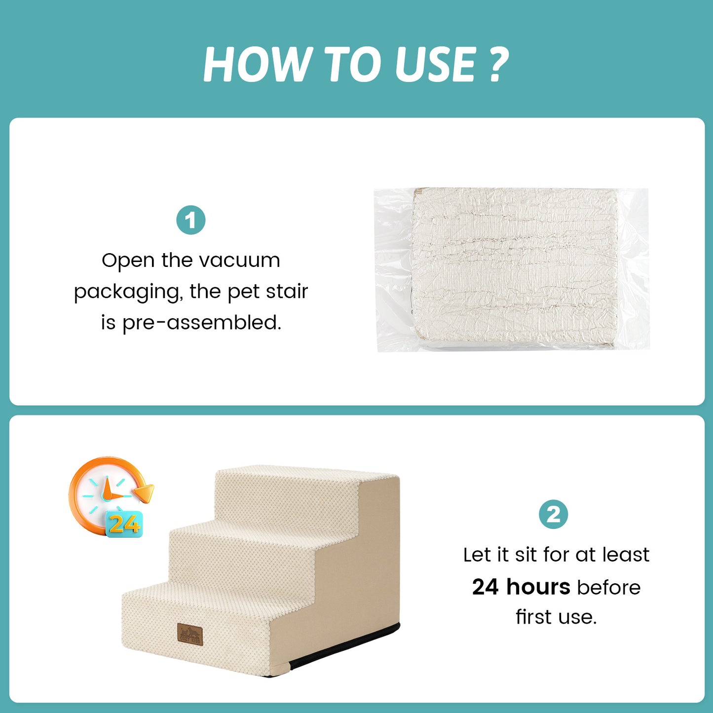 Cozy Kiss 3-Step Non-Slip Right-Angle Pet Stairs setup instructions and expansion guide #color_Beige