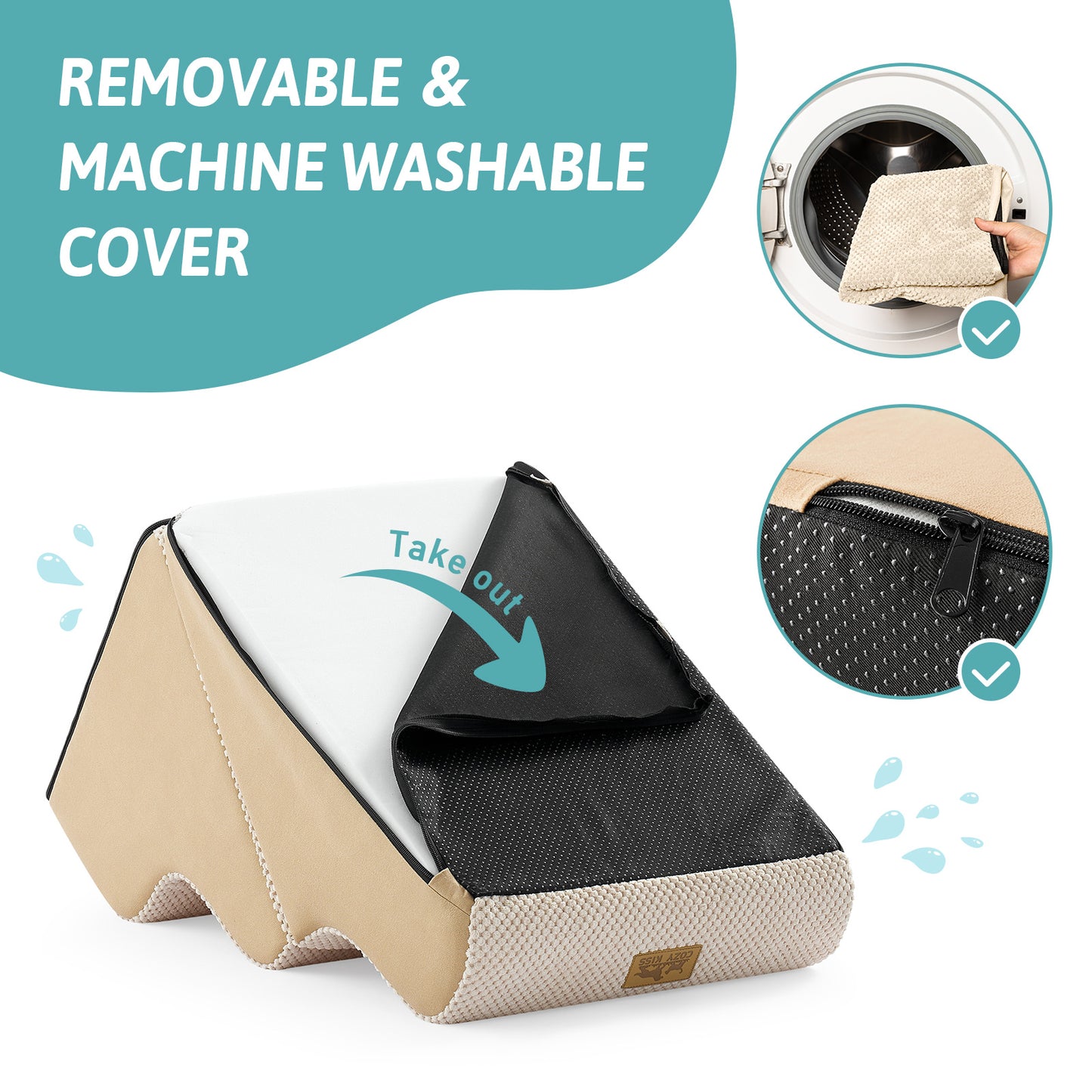 Cozy Kiss 3-Step 2-in-1 Pet Stairs with Ramp Mode and removable machine washable cover #color_Beige