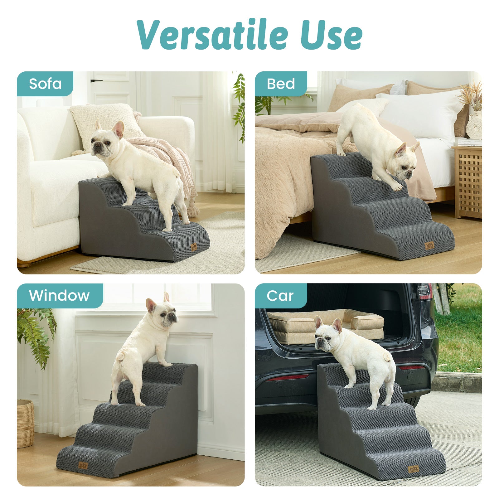Cozy Kiss 3-Step Extra Wide Curved Pet Stairs for sofa, bed, window, and vehicle use