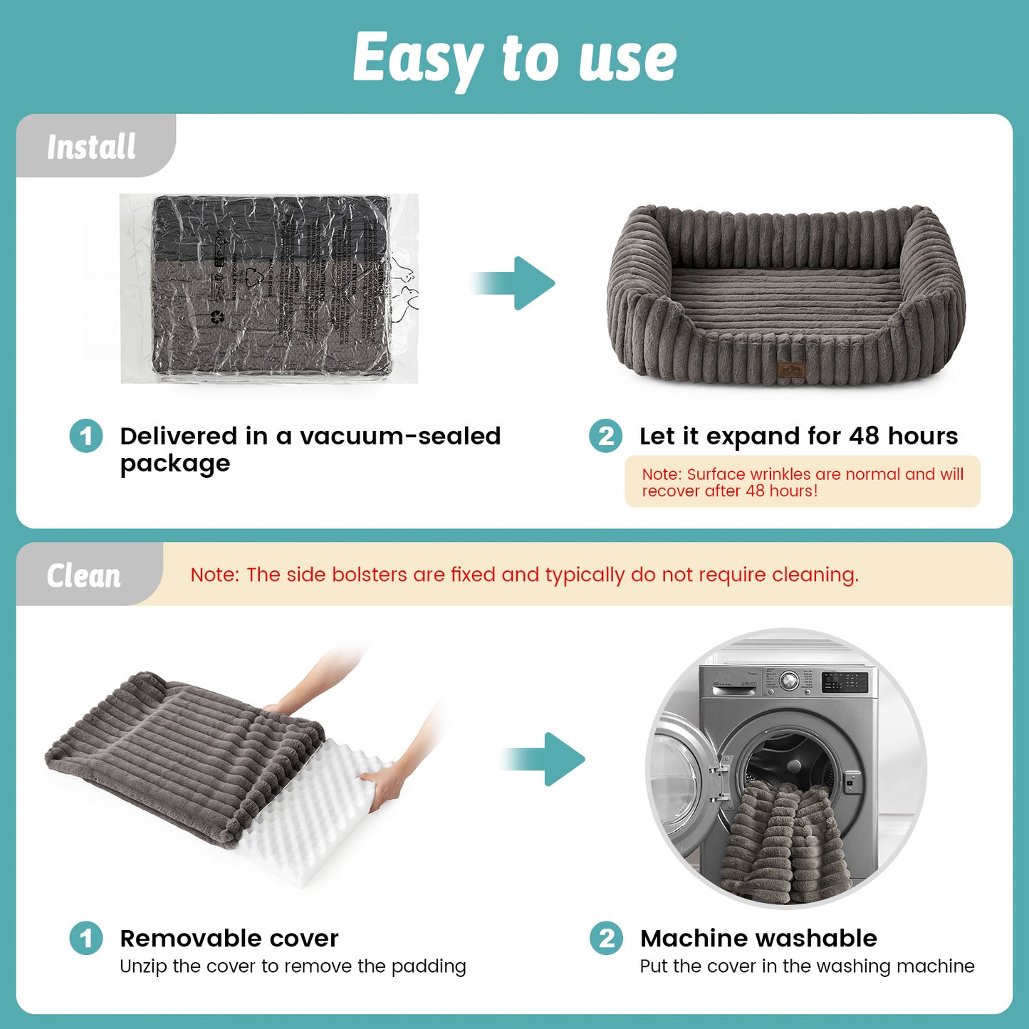 Instructions for Cozy Kiss Striped Faux C-Shaped Washable Dog Bed machine washable pet bed with removable cover #color_Cream