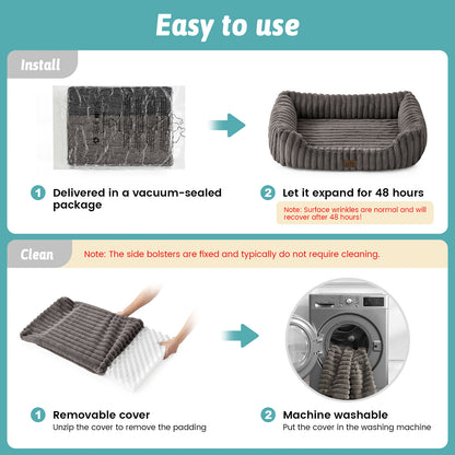 Instructions for Cozy Kiss Striped Faux C-Shaped Washable Dog Bed machine washable pet bed with removable cover #color_Cream