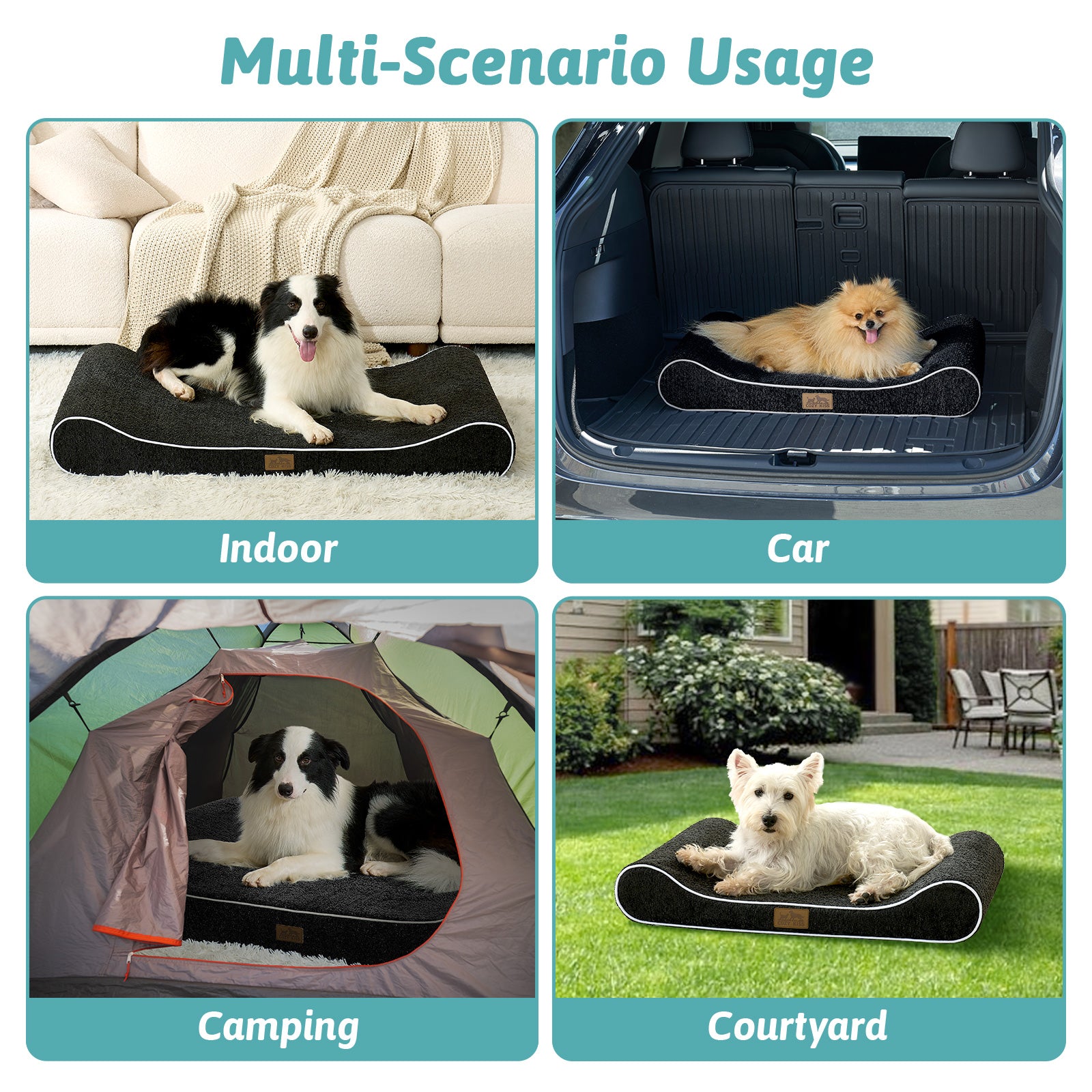 Cozy Kiss All Seasons Boat-Shaped Scratch-Resistant Dog Bed indoor outdoor travel and camping pet bed #color_Black