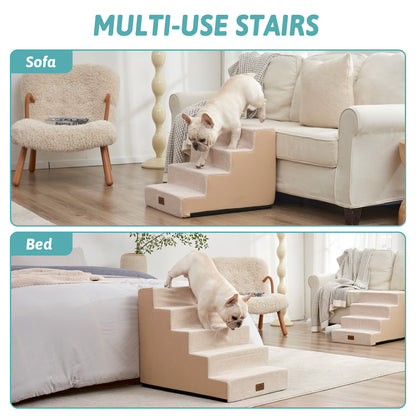 Cozy Kiss 5-Step Extra Wide Right-Angle Pet Stairs for multi use. #color_Beige