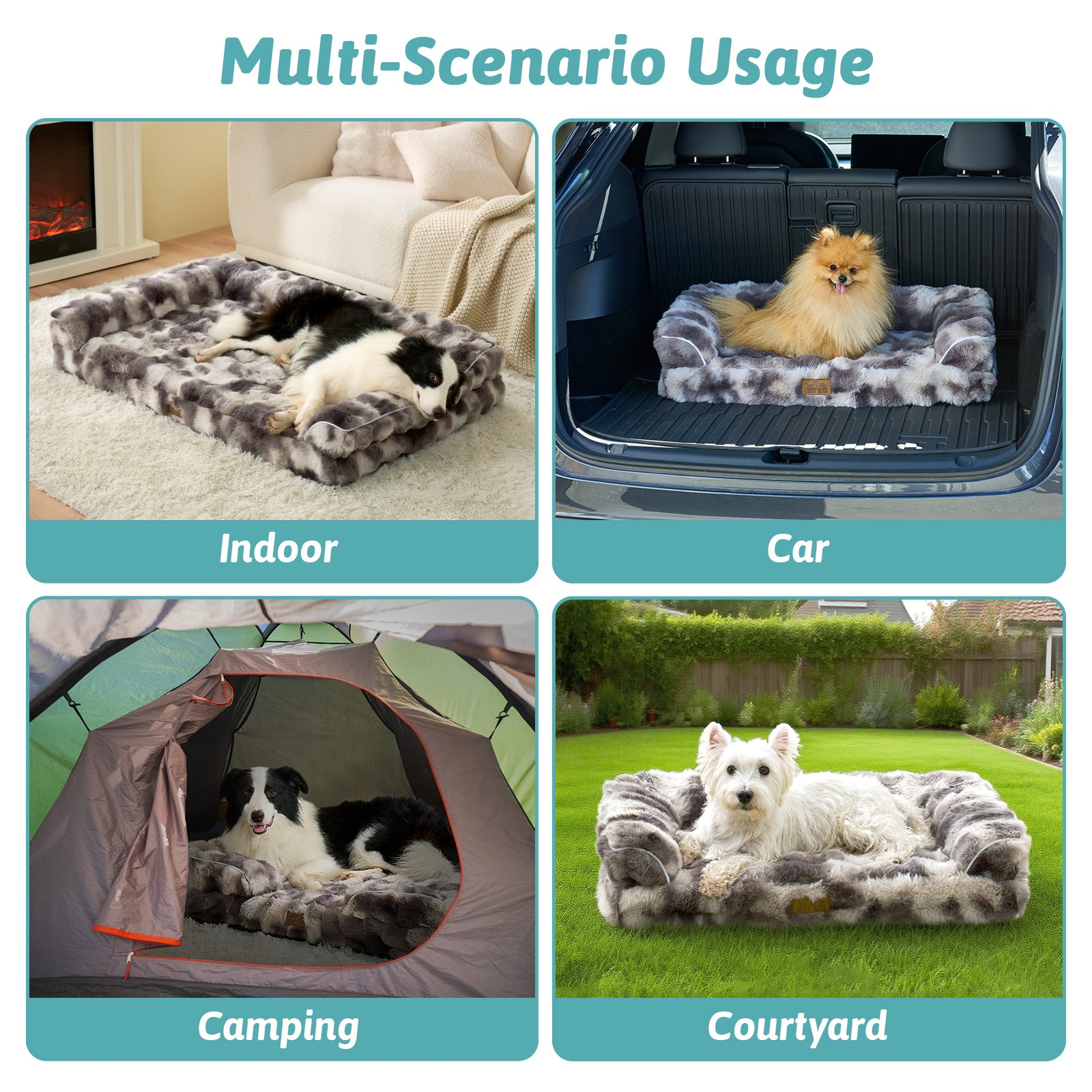 Cozy Kiss Fluffy Soft Bubble Faux Fur U-Shaped Dog Bed versatile indoor outdoor travel and camping pet bed #color_Tie-dye Grey