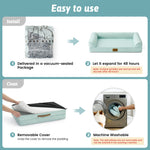 Instructions for using a pet bed with images and text on a green background
