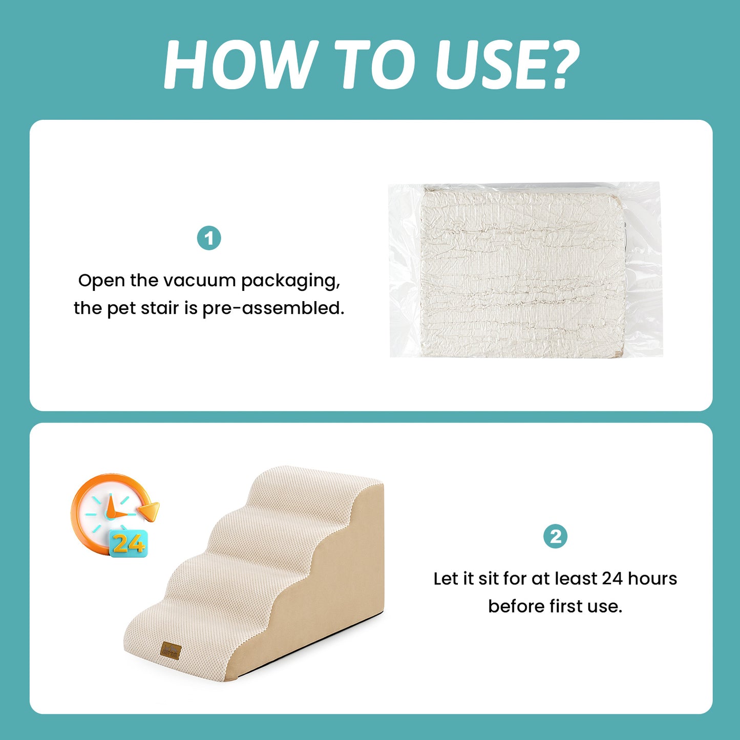 Step-by-step usage guide for Cozy Kiss Gentle Slope Curved Pet Stairs #color_Beige