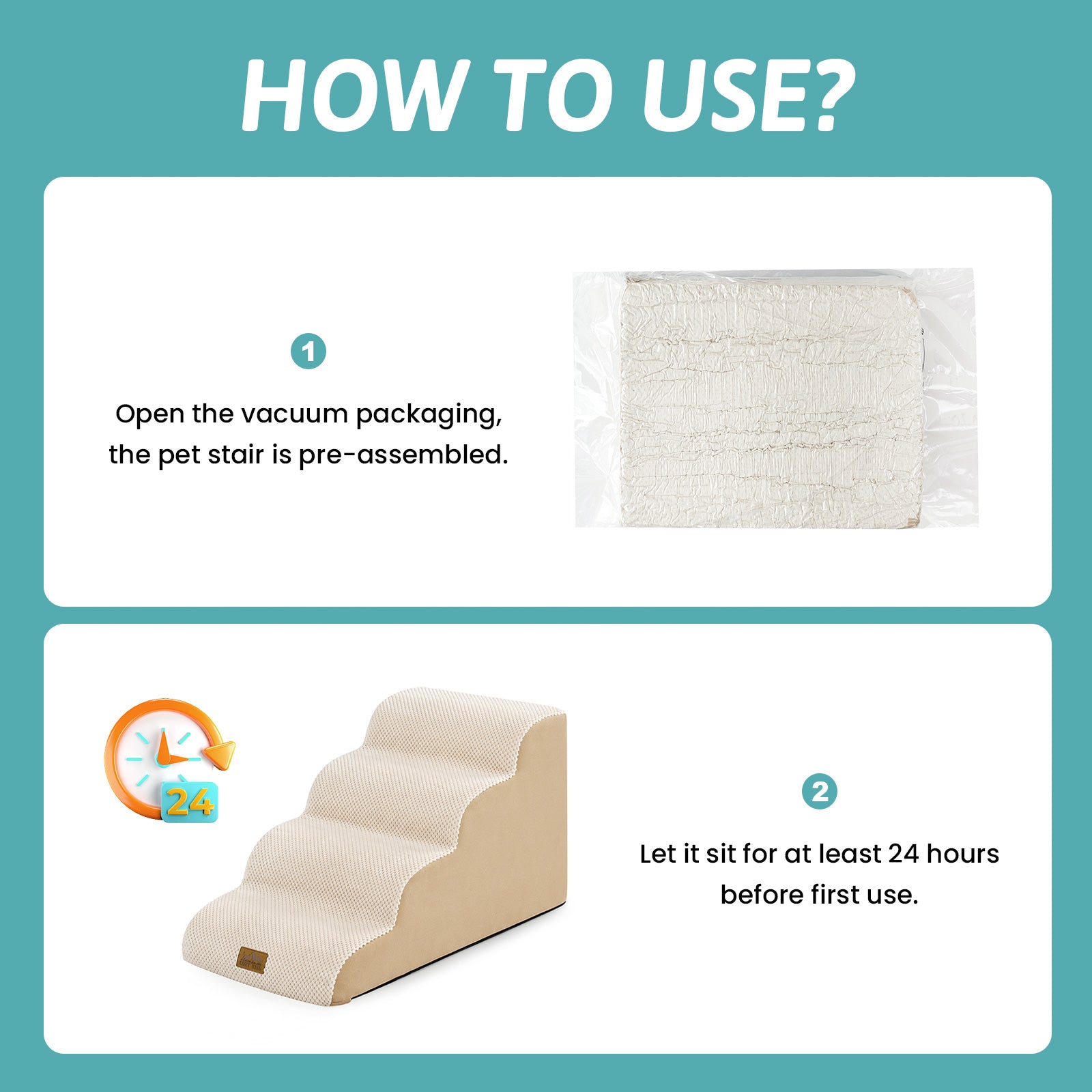 Step-by-step usage guide for Cozy Kiss Gentle Slope Curved Pet Stairs #color_Beige