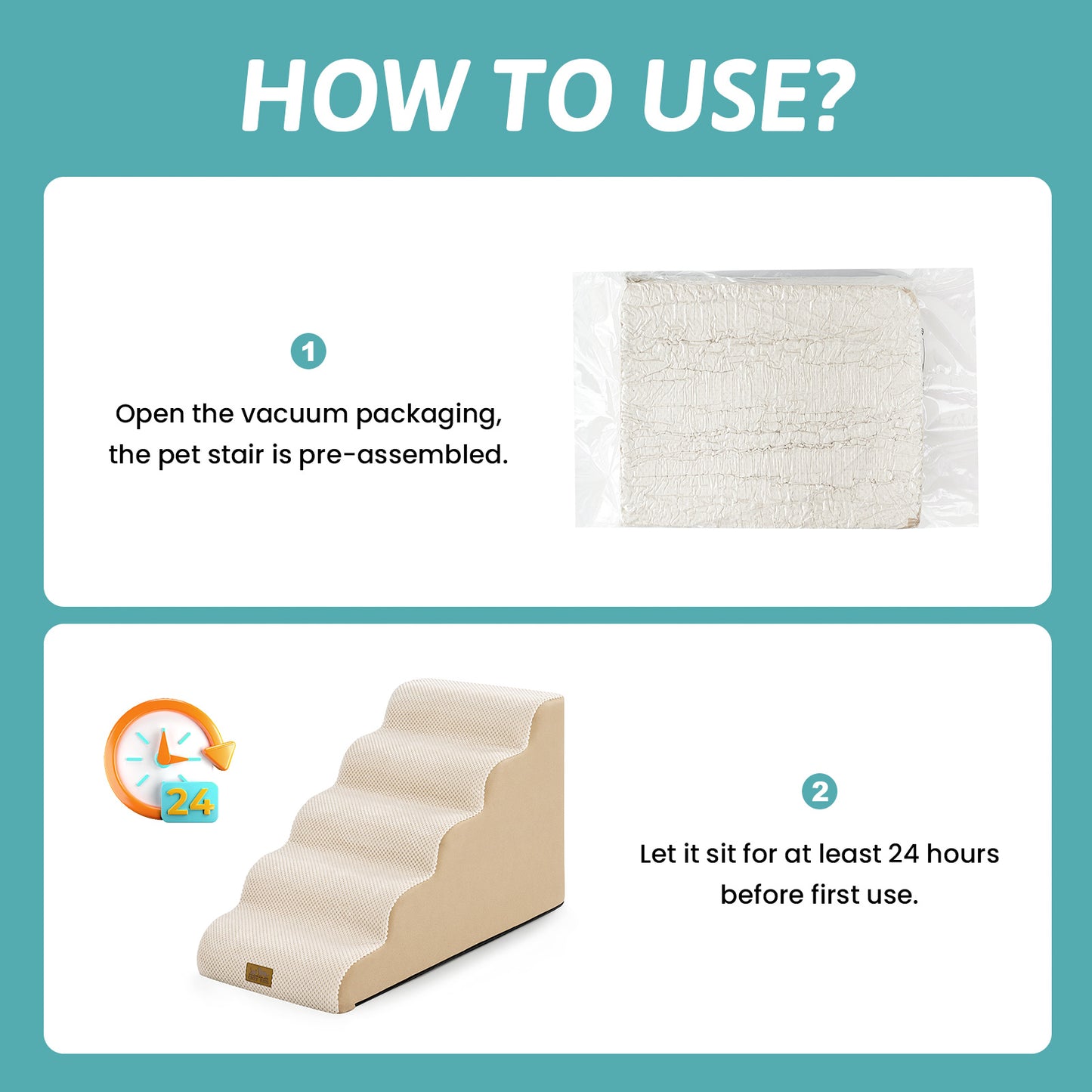Step-by-step usage guide for Cozy Kiss Gentle Slope Curved Pet Stairs #color_Beige