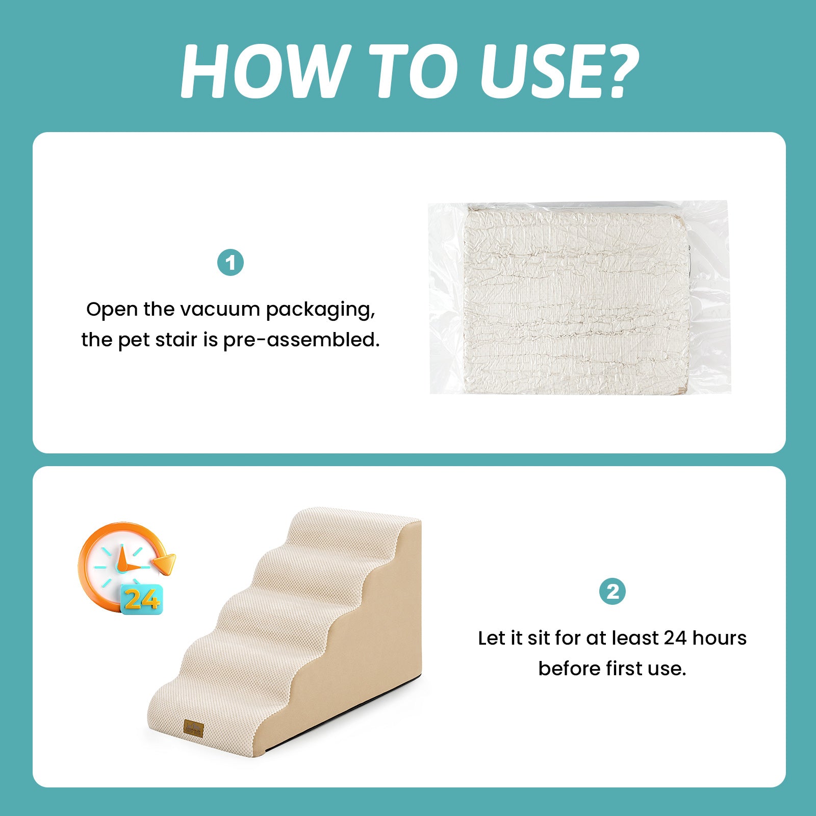 Step-by-step usage guide for Cozy Kiss Gentle Slope Curved Pet Stairs #color_Beige