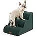 Cozy Kiss 3-Step Extra Wide Curved Pet Stairs beside bed for safe pet access #color_Green