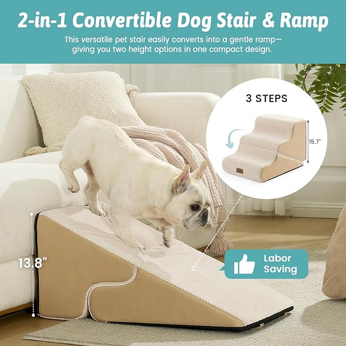 Cozy Kiss 3-Step 2-in-1 Pet Stairs with Ramp Mode converts from stairs to gentle ramp 