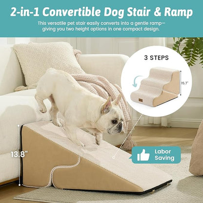 Cozy Kiss 3-Step 2-in-1 Pet Stairs with Ramp Mode converts from stairs to gentle ramp #color_Beige