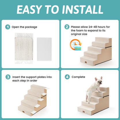 Cozy Kiss 5-Step Extra Wide Foldable Right-Angle Pet Stairs installation guide #color_Beige