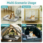 Cozy Kiss dog bed used in various scenarios including indoor, dog crate, camping, and car.
