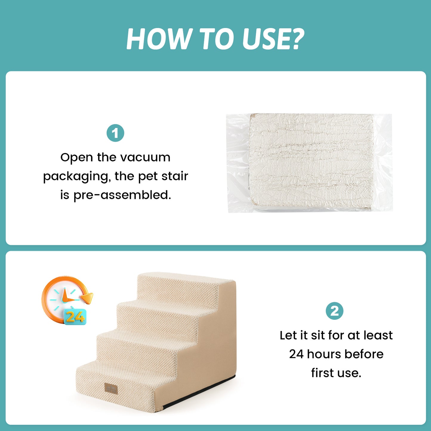 Cozy Kiss 4-Step Non-Slip Right-Angle Pet Stairs setup instructions and expansion guide #color_Beige