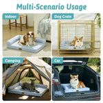 Cozy Kiss dog bed used in various scenarios including indoor, dog crate, camping, and car.
