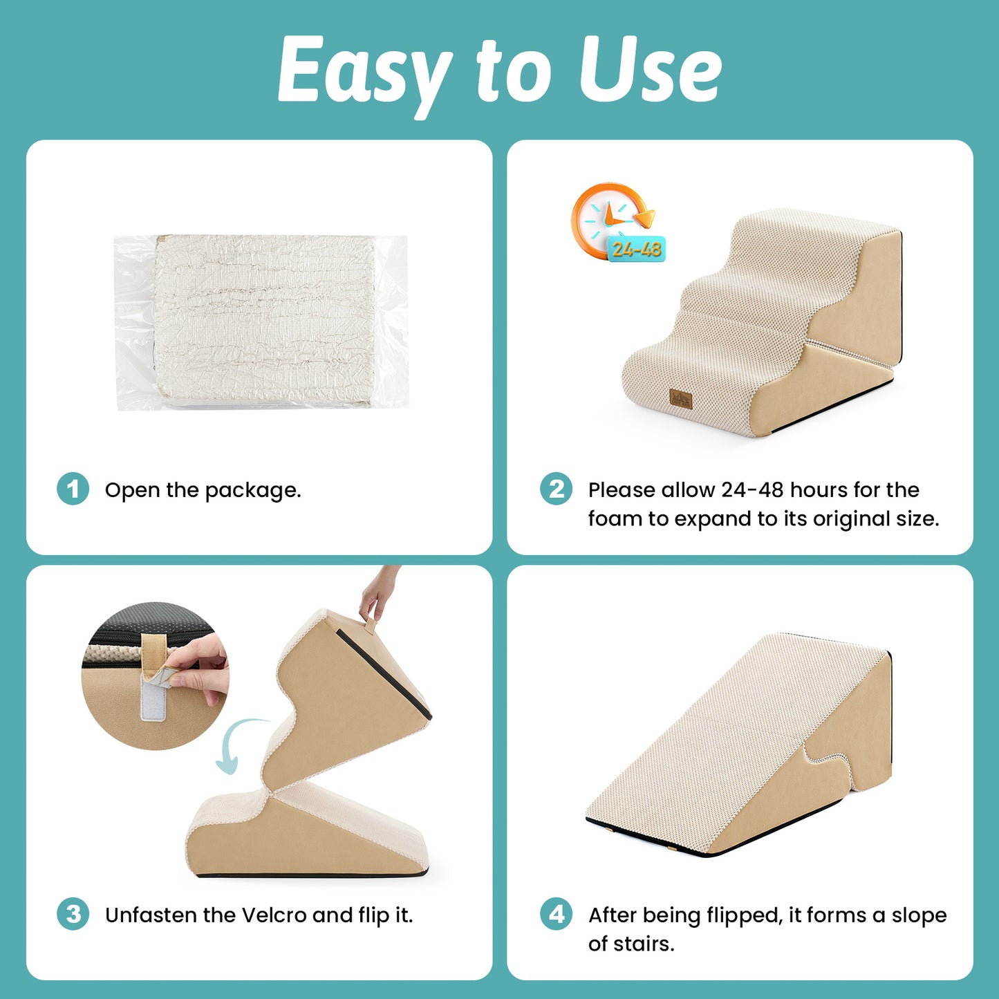 Cozy Kiss 3-Step 2-in-1 Pet Stairs with Ramp Mode setup and conversion instructions #color_Beige