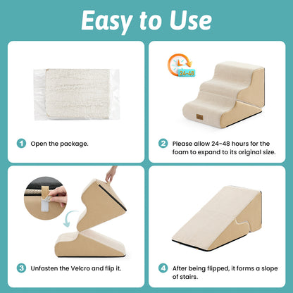 Cozy Kiss 3-Step 2-in-1 Pet Stairs with Ramp Mode setup and conversion instructions #color_Beige