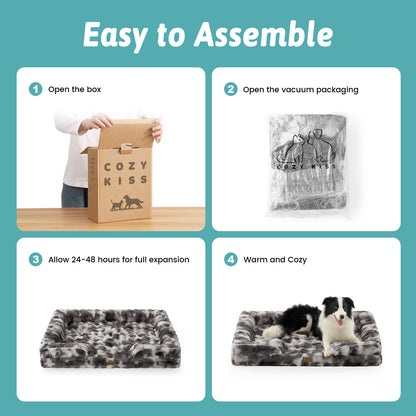 Cozy Kiss Fluffy Soft Bubble Faux Fur C-Shaped Dog Bed vacuum packed delivery and quick setup instructions #color_Tie-dye Grey