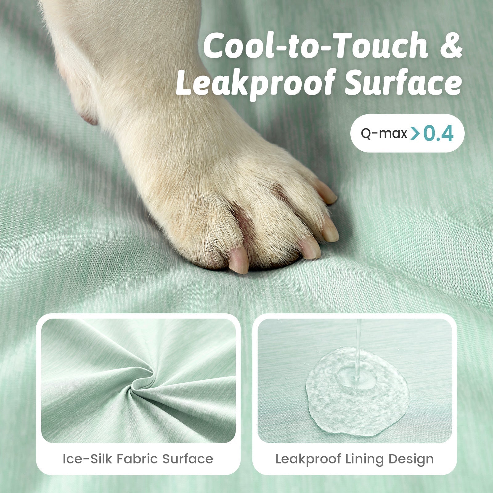 Dog paw on Cozy Kiss cool-to-touch and leakproof surface with fabric and lining details.#color_Sage Green
