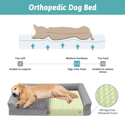 Cozy Kiss orthopedic U-shaped dog bed in grey with egg crate foam hardness chart showing hard support#color_Grey