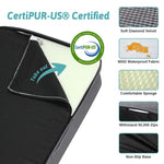 Close up of the Cozy Kiss CertiPUR-US certified dog bed in grey, featuring diamond velvet, waterproof fabric and non-slip base